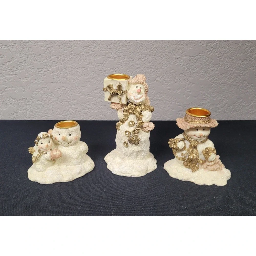 Oatmeal Collection 3-Piece Snowman Family Candlestick Holder Set Vintage 1999